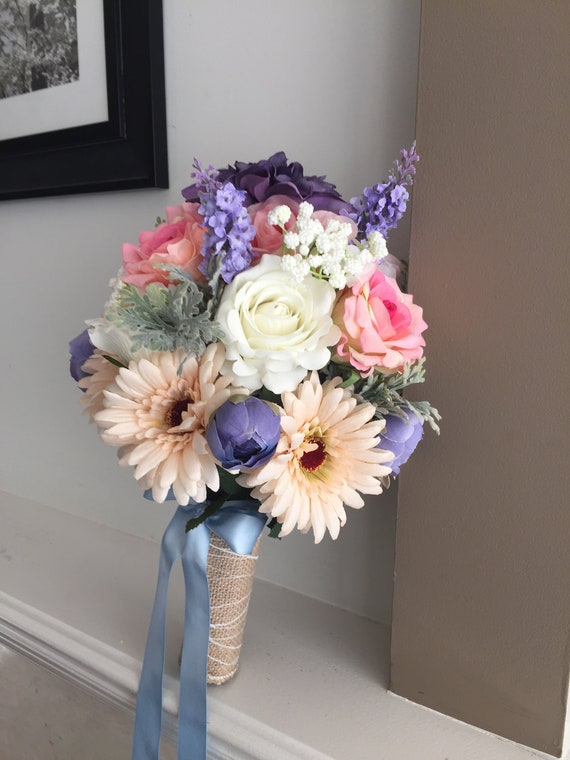 Rustic Bridal Bouquet With Mixed Flowers and Soft Greenery Large