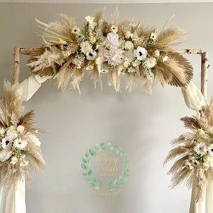 Pampas Grass Wedding Arch Arrangement, Silk Flowers Boho Decor image 1