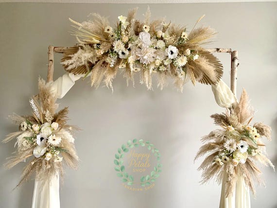 Pampas grass wedding arch silk flowers/Boho wedding arrangement/Wedding arbor arrangement & pampas/Wedding aisle decor/Boho decor/Arch Swag