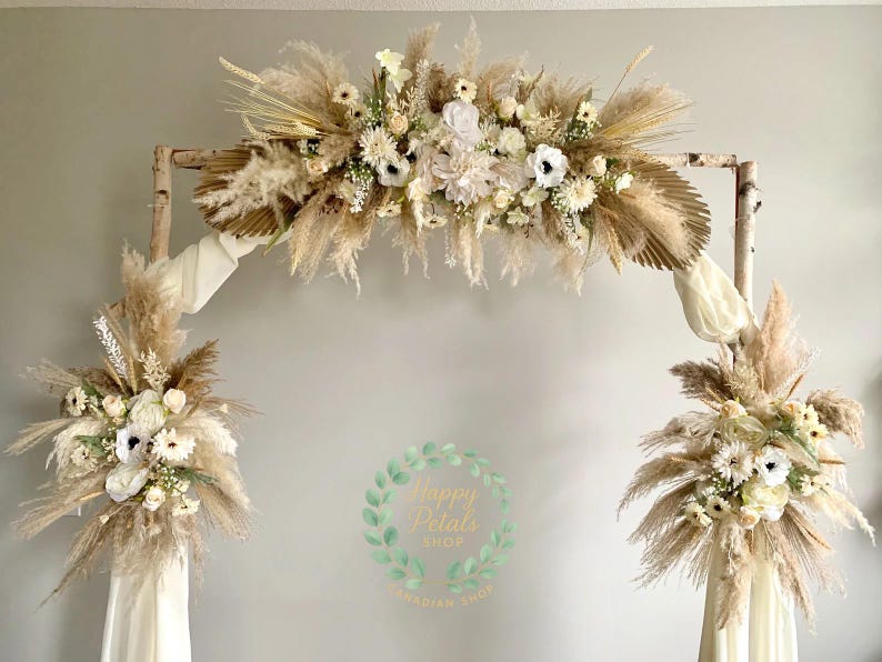 Pampas Grass Wedding Arch Arrangement, Silk Flowers Boho Decor image 1