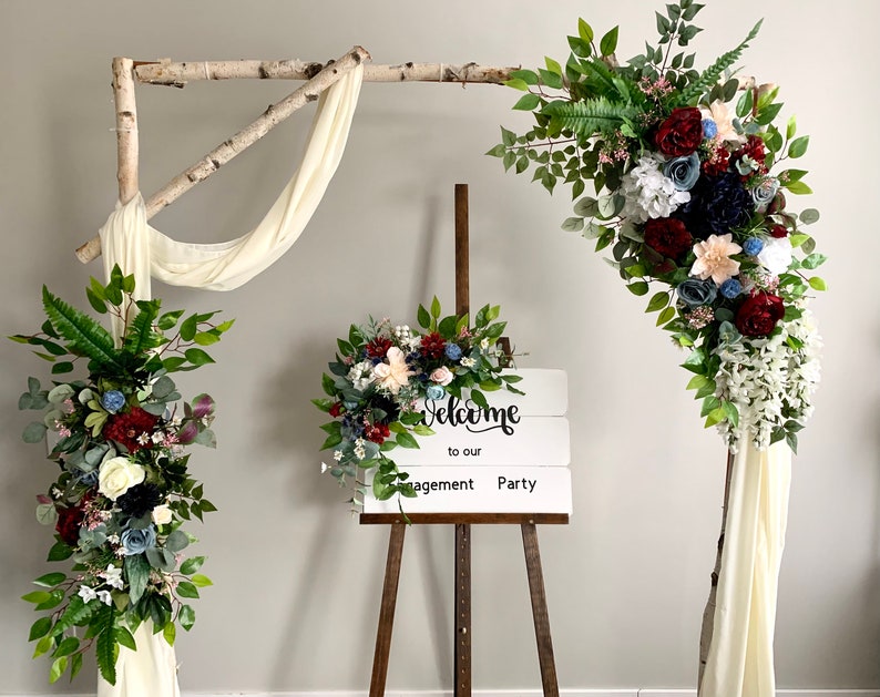 3pcs Burgundydark bluedusty blue and ivory wedding arch image 1