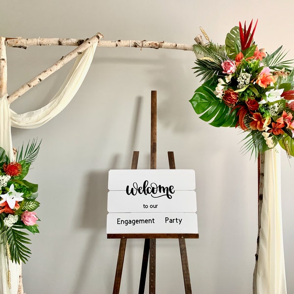 Tropical wedding arch flowers/Corner swag &tieback made with silk flowers/Tropical archway arrangement/Tropical arbor decor/Wedding backdrop