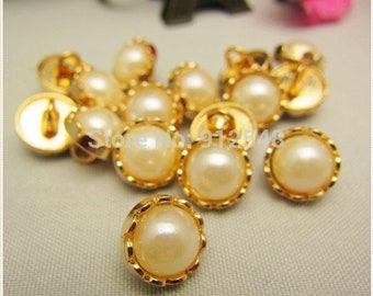 10pcs,10mm gold metal button in Gold color,Imitation pearls buttons,garment accessories DIYmaterials
