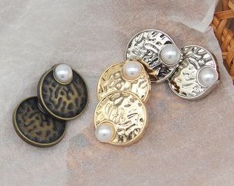 Round Gold Metal Vintage Pearl Buttons For Clothes Suit Blouse Overcoat Handicraft DIY Crafts Sewing Accessories