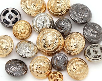 5Pcs Round Button Lion Head Metal Button For Coat Clothes Decorative Shank Button Gold Silver Black Sew Accessories 15-28MM