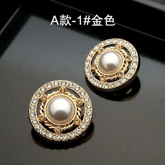 5 PCS Pearl Gold Metal Women Coat Buttons for Clothing Sweater Decoration  Sewing Crafts Accessories (#4, 18mm)
