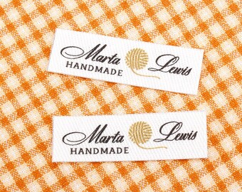 128 Custom Iron Labels, Personalized Brand, Logo or Text, Custom Design, Iron on Cotton Fabric, Handmade tags (TB0023)