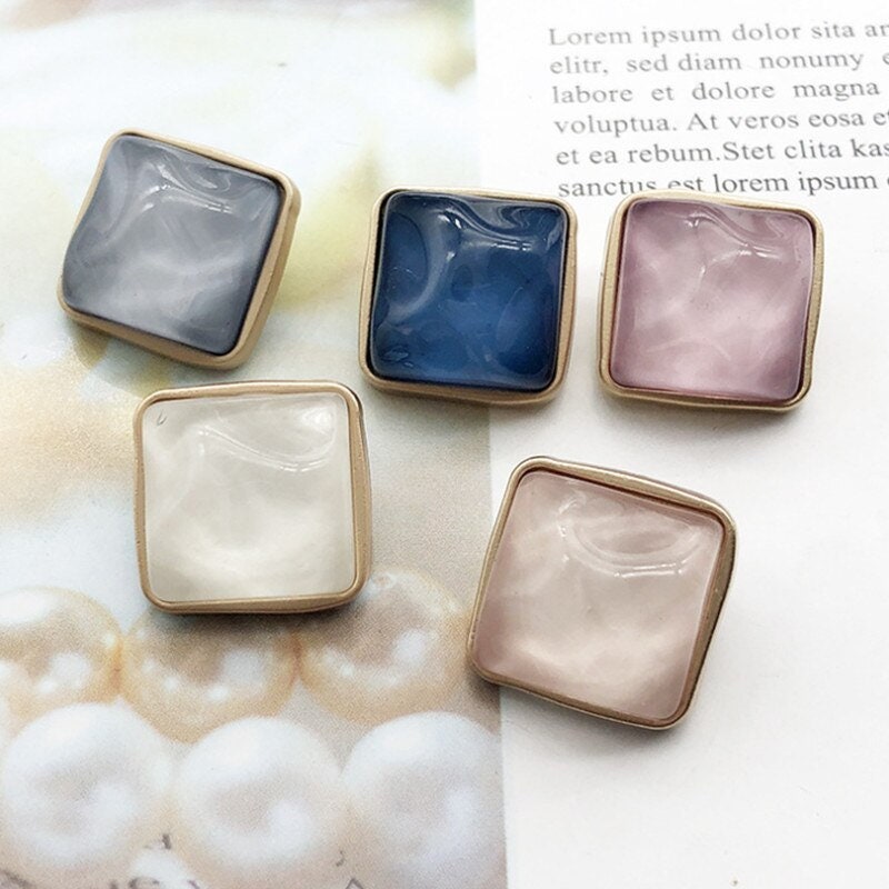 Stone For Button Color Square Wave Stone Metal Combination Button DIY Sweater Coat Alloy Hand ...