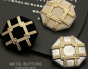 6pcs Gold Metal Black Design Suit Button for Clothing Fabric Women Coat Sweater Cardigan Sewing Needlework Pop Tide 18 22 25mm