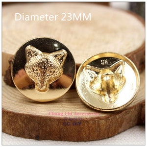 23mm 10 pcs, Gold metal buttons,classic fashion Fox buttons clothes clothes-diy handmade materials