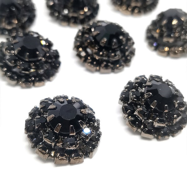 Haute qualité Boutons strass noirs de vêtements Élégant fait à la main Décor en métal Bouton en métal des femmes Manteau Couture Accessoires DIY 6pcs