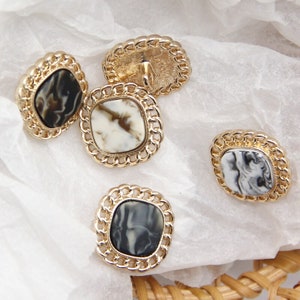 6pcs Vintage Square Ink Pattern Gold Metal Coat Buttons for Clothing Women Sweater Decorative Coat Accessori da cucito