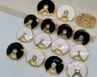 10Pcs Diseño único Oro Metal Redondo Botones para Prenda Negro Blanco Aceite Goteo De piedra de imitación Botón Decoración Adorno hecho a mano BRICOLAJE