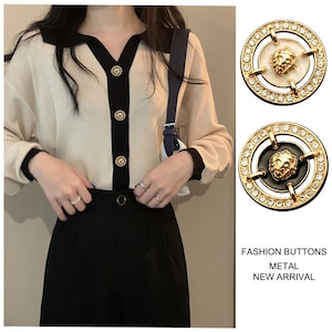 6PCS Diamond Coat Fashion Metal Lion Buttons for Clothing Blouse Round Sweater Cardigan Small Suit Retro Needlework Sewing diy