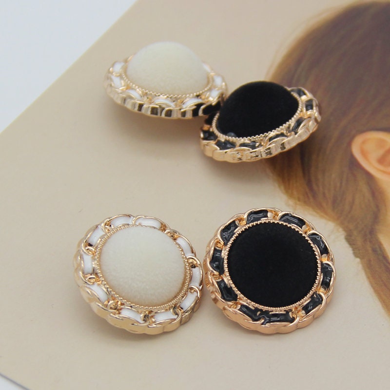 Flocking Buttons Round Flocking Gold Metal Buttons for Clothing Plush Sweaters Blouse ...