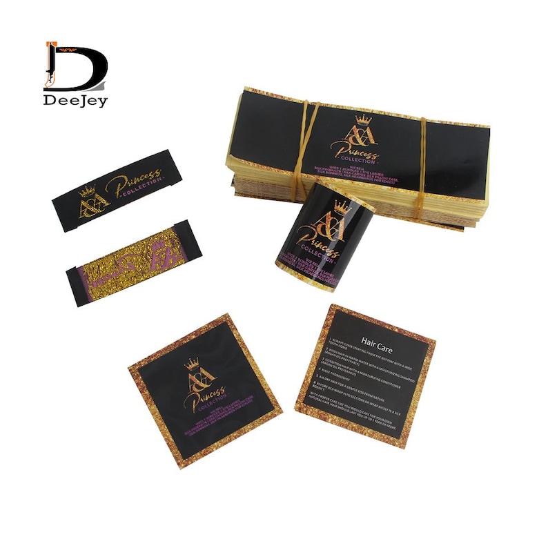 custom logo woven wigs label swing tags hair bundles wrap matching private labels for wigs image 1