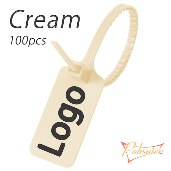 100 Custom Logo Tag Zip Ties off Labels White Plastic