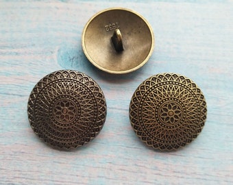 10pcs Antique Brass Metal Buttons Sewing-On One-Hole Round Buttons For Clothes Fashion Craft DIY Decoration 25mm High Quality