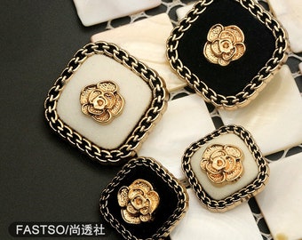 6PCS Metal Gold Flower Square Buttons for Clothing Fashion Coat Fragrant Vintage Wind Sweater Cardigan sewing Buttons Clothes