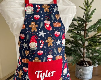 Personalised Kids Christmas cotton apron with front pocket