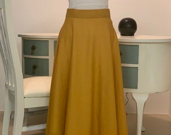 Vintage style 50's -circle skirt cotton-linen solid mustard colour