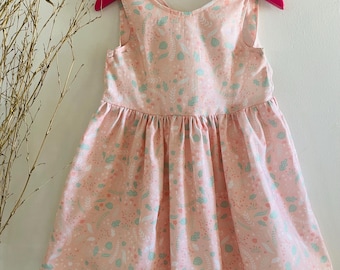 Organic Cotton Girls Dress/ Summer Girls Dress/ Open Back with Bow Tie Dress/Organic Cotton Twirl Girls Dress