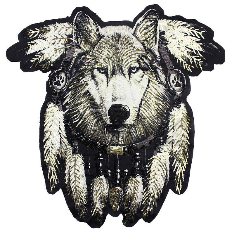 1Pcs Super Big Large Size Embroidery Sequined Applique Patches Cool Wolf Sewing on Patches for Clothing Diy Patch