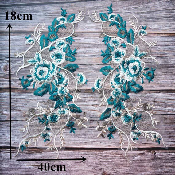 2Pcs Black Embroidery Lace Applique Sewing Flower Collar Patch Wedding Gown  Bridal Dress DIY Crafts
