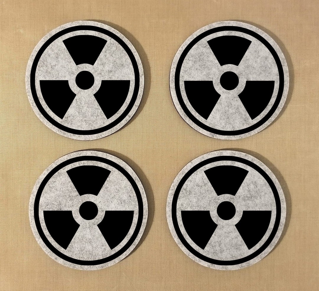 Radiation Hazard Symbol Gray Felt Coasters 4 Round 1/4 Thick, Set of 4