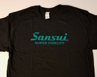 Sansui Super Fidelity - aqua green on black classic style t-shirt