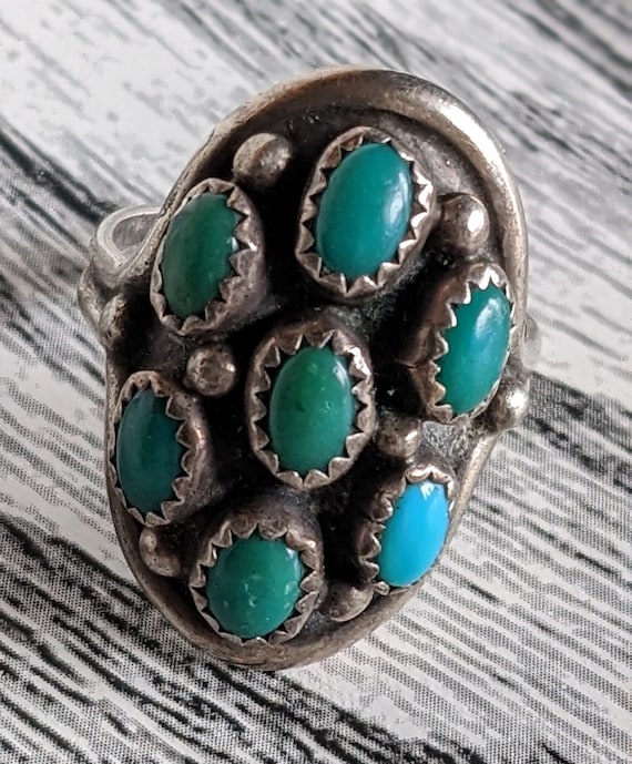 Vtg Turquoise Sterling Silver 1970's Ring - image 1