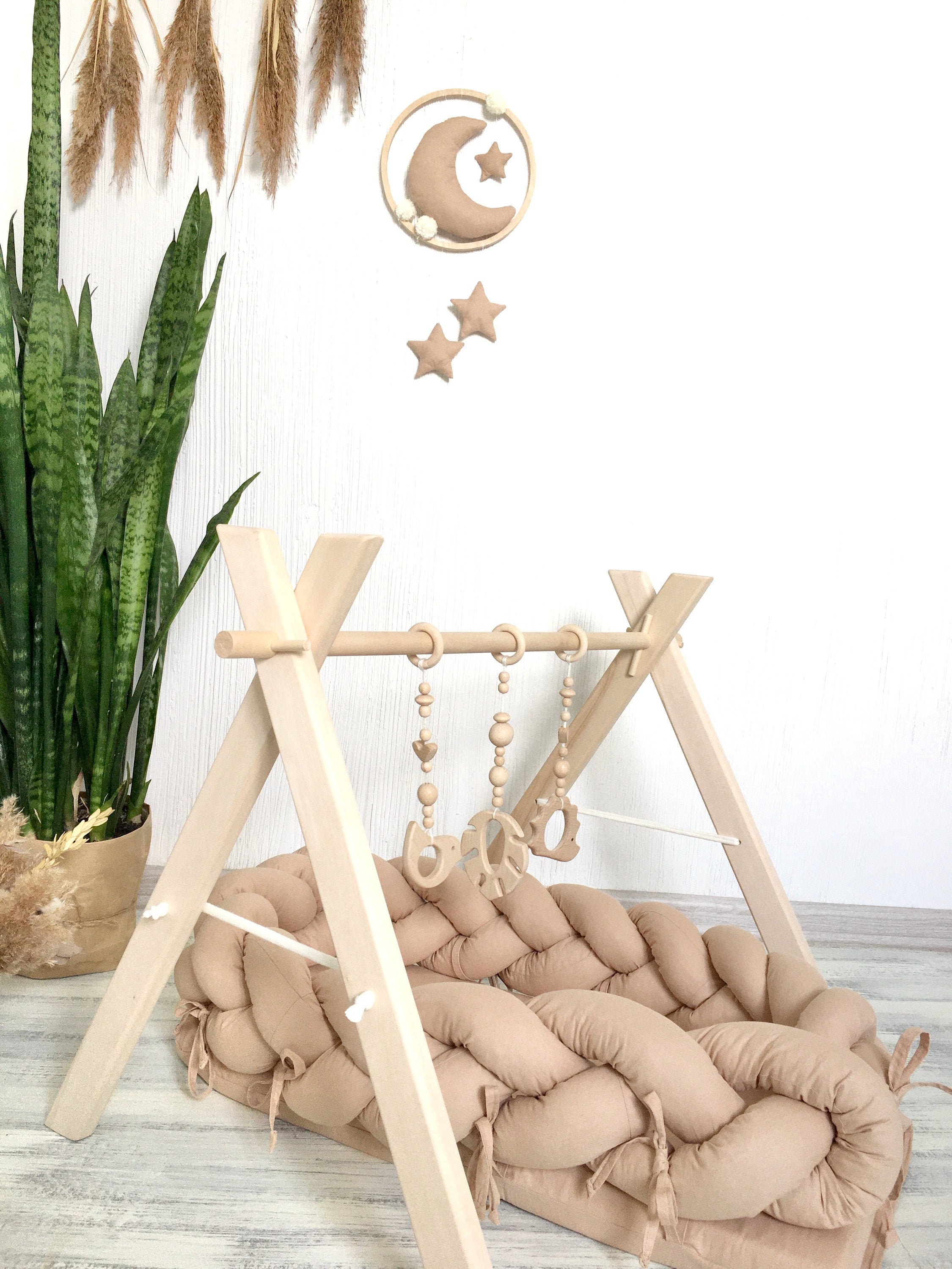 Baby Play Gym Wooden Montessori Mobile Natural baby gym Etsy
