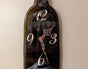 Dark Brown Wine Bottle Clock / Slumped Flattened Melted Bottle