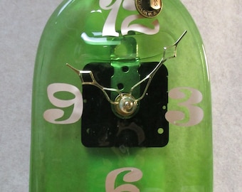 Light Green Wine Bottle Wall Clock with Gold Accents / Wine Gift/ Wine Decor / Slumped Flattened Melted Bottle