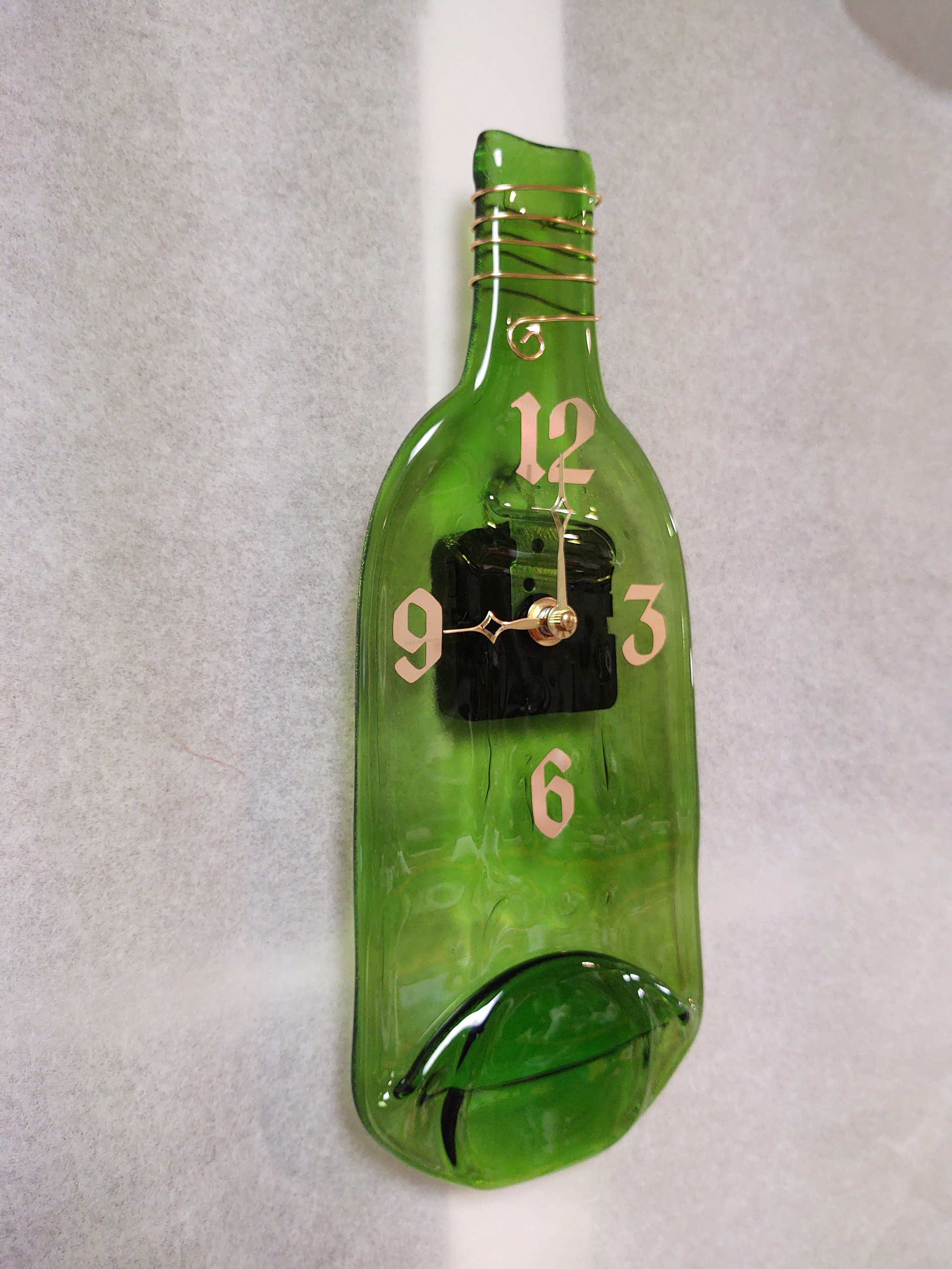 Bright Green Wine Bottle Wall Clock Recycled, Upcycled and Altered
