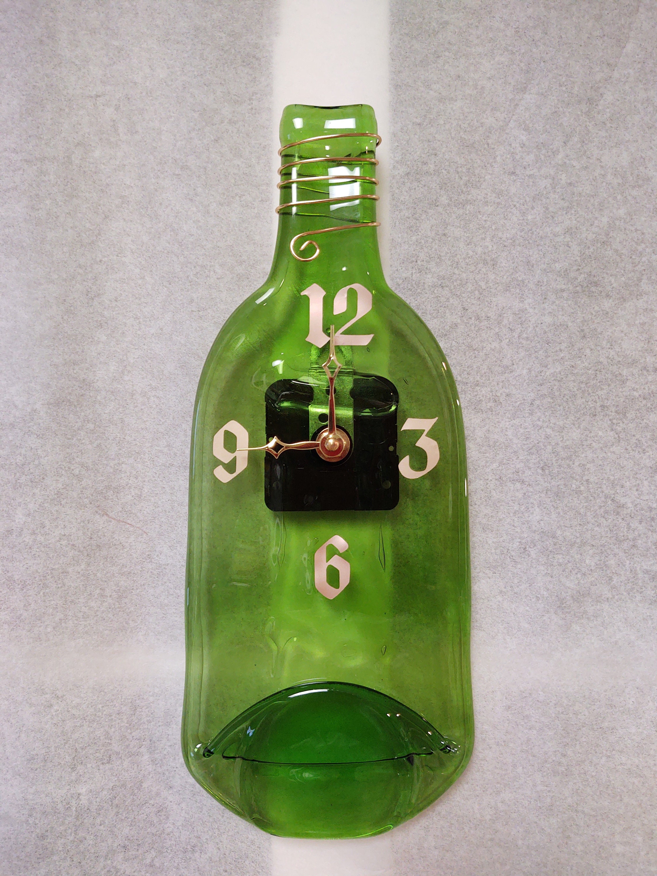 Bright Green Wine Bottle Wall Clock Recycled, Upcycled and Altered