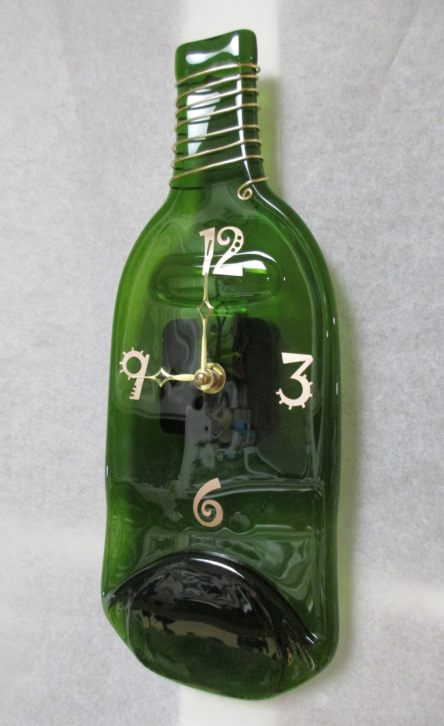 Rich Green Wine Bottle Clock Wall Clock with Gold Accents / Etsy