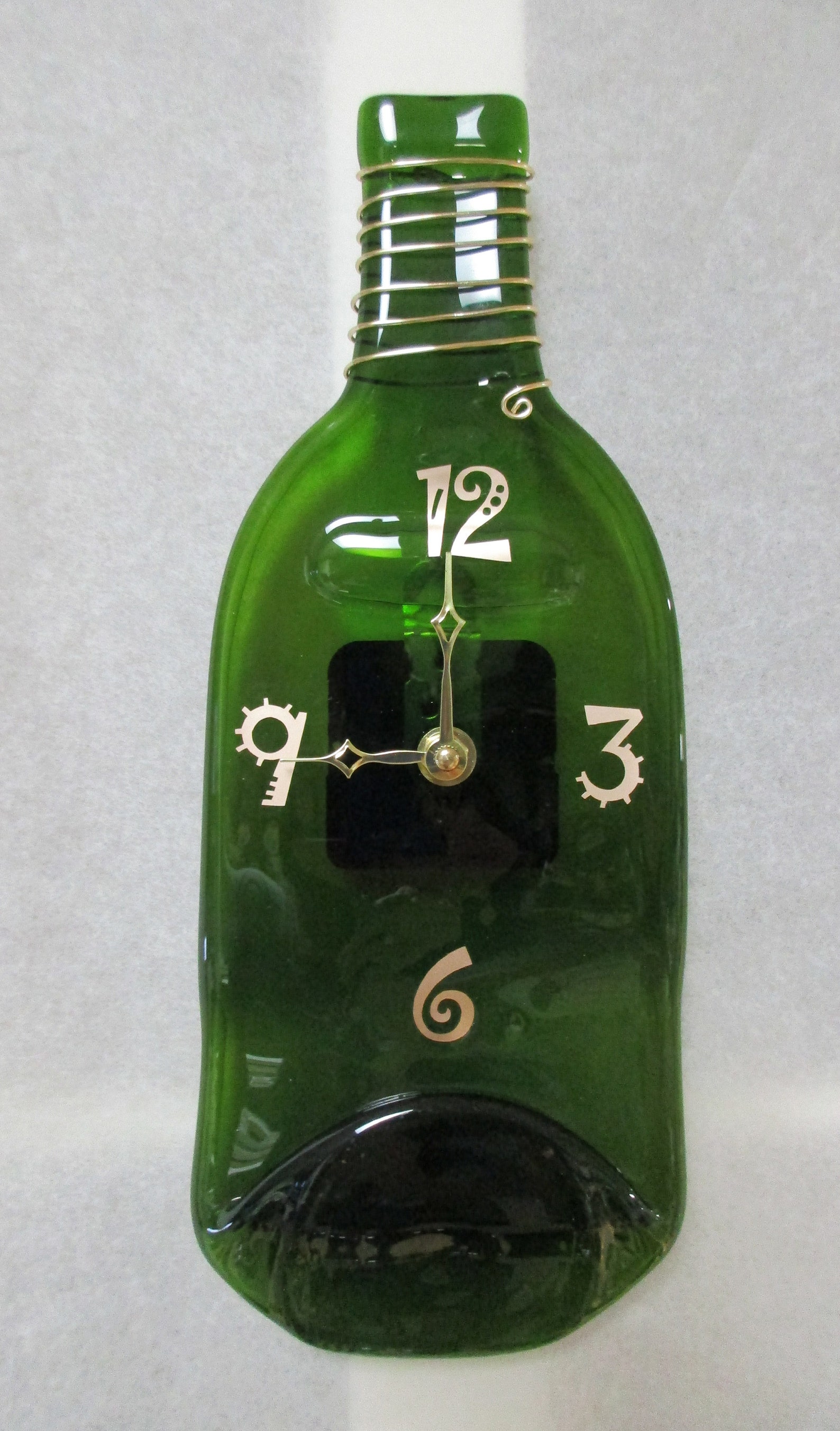 Rich Green Wine Bottle Clock Wall Clock with Gold Accents / Etsy