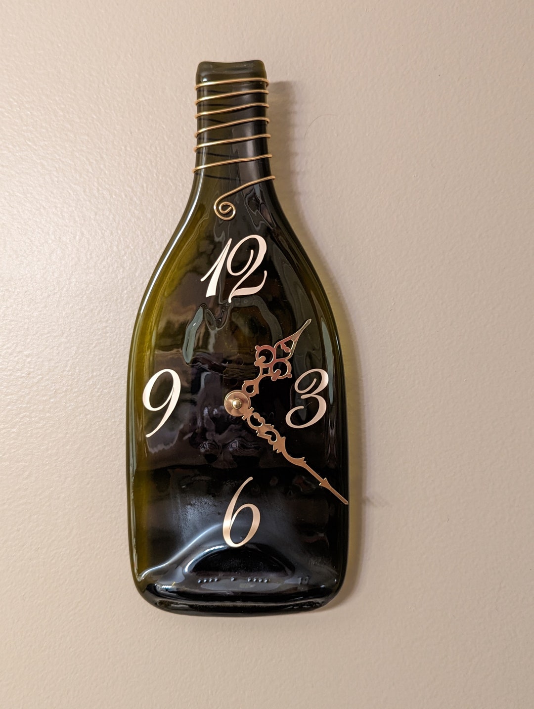Dark Brown Wine Bottle Wall Clock With Copper Colored Accents Etsy