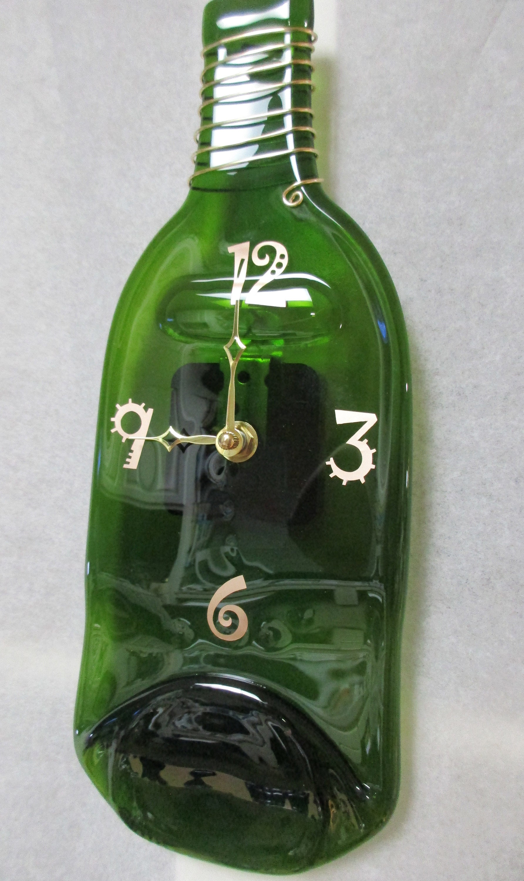 Rich Green Wine Bottle Clock Wall Clock with Gold Accents / Etsy
