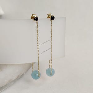 Natural Aquamarine & Blue Sapphire Earrings, 14K Solid Yellow Gold Aquamarine and Sapphire Earrings, March Birthstone, Christmas Gift