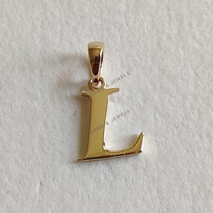 Colgante con inicial L en oro de 14 quilates, colgante con dije de inicial L en oro amarillo macizo, colgante con dije de oro, colgante con letra L, regalo de cumpleaños, colgante con letra