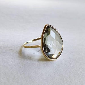 Natural Green Amethyst Ring, 14K Solid Yellow Gold Green Amethyst Ring, Natural Amethyst Bezel Ring, February Birthstone, Amethyst Jewelry