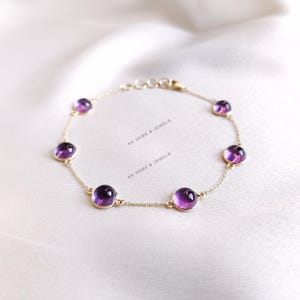 Natural Purple Amethyst Bracelet, 14K Yellow Gold Amethyst Bracelet, Bezel Bracelet, Dainty Bracelet, February Birthstone, Amethyst Jewelry