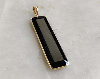 Natural Black Onyx Pendant, 14K Solid Yellow Gold Black Onyx Pendant, December Birthstone Pendant, Black Onyx Jewelry, Christmas Present