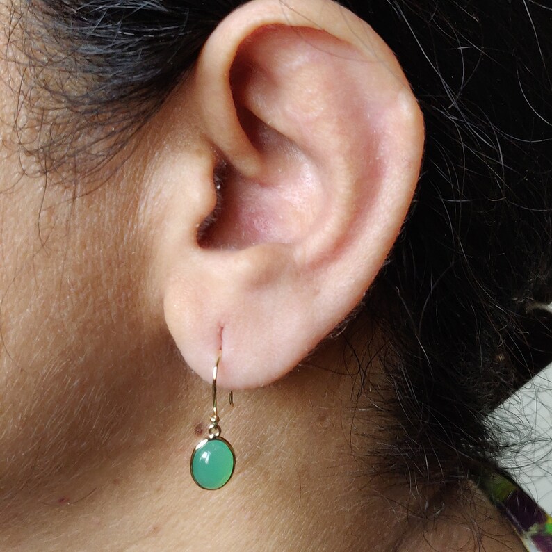 solid 14kt gold Chrysoprase 14k solid gold earrings handmade natural Chrysoprase earrings in authentic yellow gold