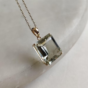 Natural Green Amethyst Pendant, 14K Solid Gold Green Amethyst Pendant, Solid Gold Octagon Pendant, February Birthstone, Christmas Gift