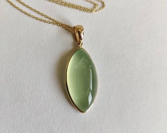 Natural Prehnite Pendant, 14K Solid Gold Prehnite Pendant, Solid Gold Pendant Necklace, October Birthstone, Birthday Gift, Prehnite Jewelry