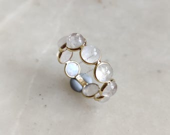 Natural Rainbow Moonstone Ring, 14K Solid Yellow Gold, June Birthstone