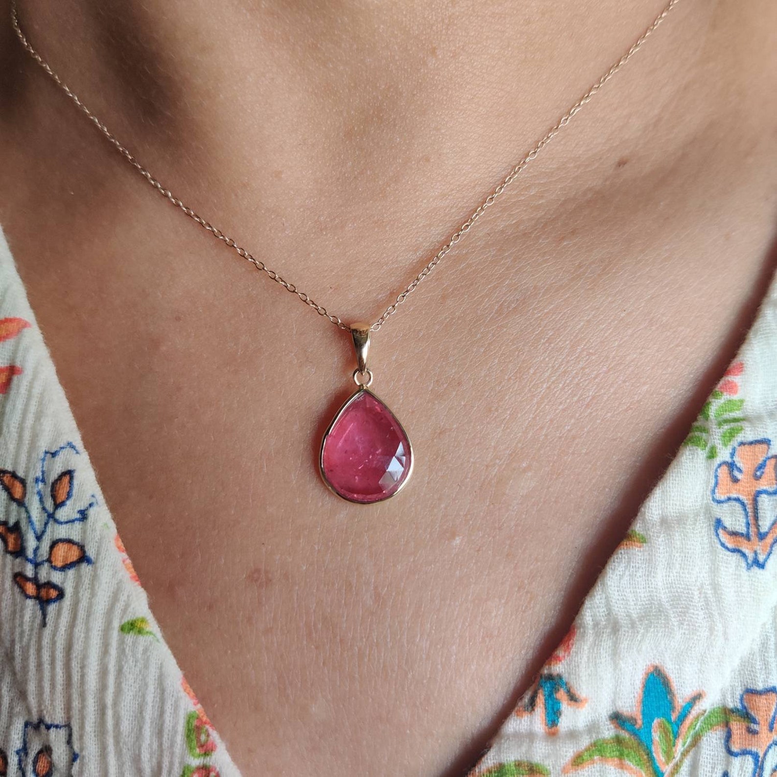 Ruby Necklace Ruby 14k solid Gold Pendant Necklace Natural | Etsy